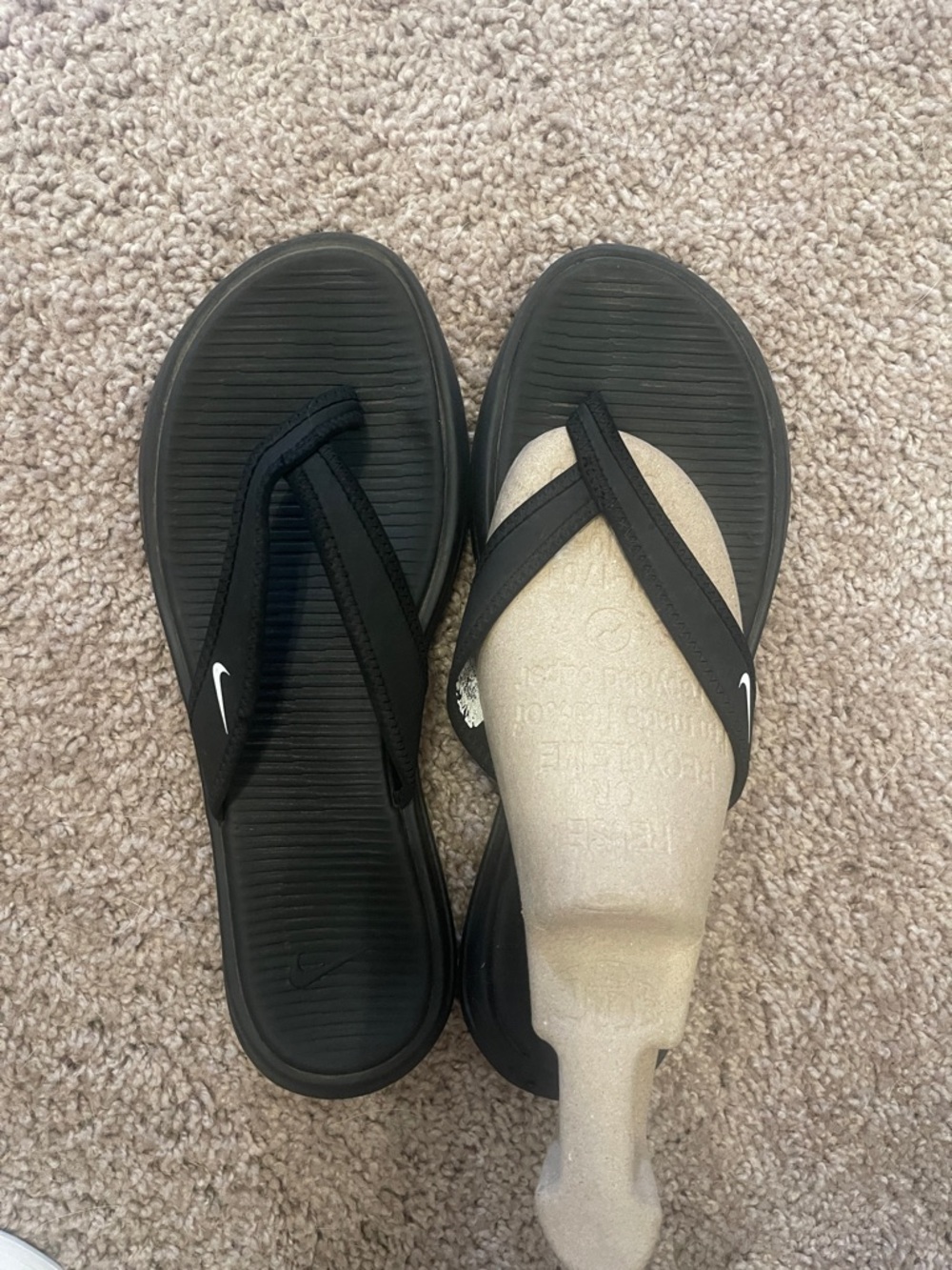Nike Women’s Black Flip Flop Sandals with White Swoosh